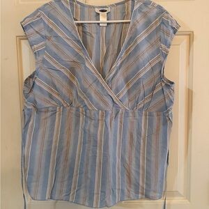Old Navy Cotton Blue Striped V-Neck Sleeveless Top